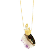 Load image into Gallery viewer, Amethyst Agate Long Pendant Necklace in Gold Plated