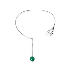 Load image into Gallery viewer, Handcrafted Vera Open Choker from the Seed Collection featuring a blooming seed design on one side and a vibrant malachite stone pendant on the other. Crafted in sterling silver, this necklace showcases a chic, elegant style suitable for any occasion.