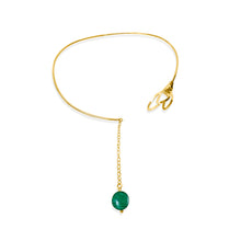 Load image into Gallery viewer, Handcrafted Vera Open Choker from the Seed Collection featuring a blooming seed design on one side and a vibrant malachite stone pendant on the other. Crafted in 18K gold plated over sterling silver, this necklace showcases a chic, elegant style suitable for any occasion.