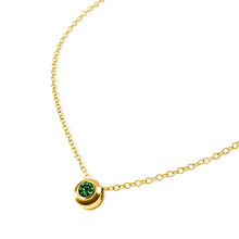 Load image into Gallery viewer, NATAL Birthstone Necklace for May with a dark-green crystal inspired by Emerald, set in a 7mm 18K gold-plated charm on a fine adjustable gold-plated chain.