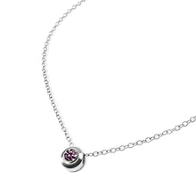 Load image into Gallery viewer, NATAL Birthstone Necklace for June with a bluish-purple crystal inspired by Alexandrite, set in a 7mm sterling silver charm on a fine adjustable silver chain.