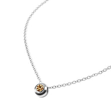 Load image into Gallery viewer, NATAL Birthstone Necklace for November with a golden-yellow crystal inspired by Yellow Topaz, set in a 7mm sterling silver charm on a fine adjustable silver chain.