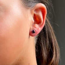 Load image into Gallery viewer, Woman wearing Amethyst Mini Stud Earrings featuring natural amethyst stones in organic shapes set in sterling silver.