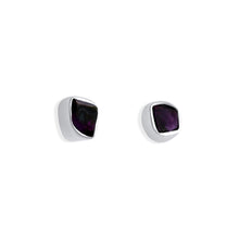 Load image into Gallery viewer, Amethyst Mini Stud Earrings made with natural amethyst stones in organic shapes set in sterling silver, highlighting their unique and exclusive design.