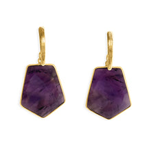 Load image into Gallery viewer, Éclat Amethyst Dangle Earrings made with natural amethyst stones delicately sculpted and set in 18K gold-plated over sterling silver.
