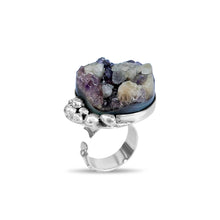 Load image into Gallery viewer, A handcrafted sterling silver cocktail ring featuring a singular amethyst stone with a unique cut, part of the exclusive One Piece Collection
