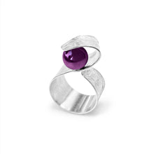 Load image into Gallery viewer, Handmade Maia Amethyst Ring featuring a radiant purple gemstone gracefully wrapped in sterling silver lines, creating a modern and sophisticated design.