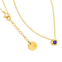 Load image into Gallery viewer, Birthstone Necklace for June with a bluish-purple crystal inspired by Alexandrite, set in a 7mm 18K gold-plated charm on a fine adjustable gold-plated chain