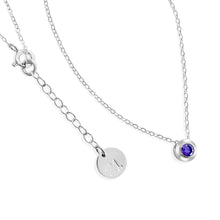 Load image into Gallery viewer, NATAL Birthstone Necklace for June with a bluish-purple crystal inspired by Alexandrite, set in a 7mm sterling silver charm on a fine adjustable silver chain.