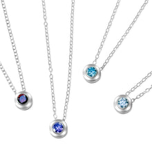 Load image into Gallery viewer, The NATAL birthstone necklace in sterling silver, featuring a 7mm stone charm on a fine, adjustable silver chain — a timeless piece celebrating the month’s unique spirit