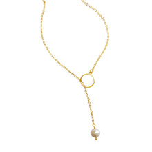 Load image into Gallery viewer, Pearl Lariat Necklace. Handmade jewelry in 18k gold plated