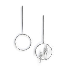 Load image into Gallery viewer, Circle Long Drop Earrings in Silver with couple together