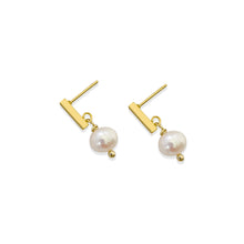 Load image into Gallery viewer, Pearl Drop Earrings in 18k gold plated. White Pearl