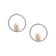 Load image into Gallery viewer, Pearl Circle Stud Earrings in Sterling Silver. White Pearl