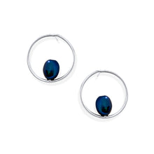 Load image into Gallery viewer, Pearl Circle Stud Earrings in Sterling Silver. Black Pearl
