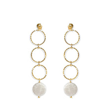 Load image into Gallery viewer, Pearl Long Drop Earrings. Handmade jewelry. 18k gold plated.