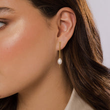 Load image into Gallery viewer, Pearl Drop Earrings in 18k gold plated. White Pearl