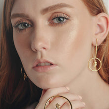Load image into Gallery viewer, Circle Long Drop Earrings in 18k gold plated with couple together
