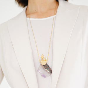 Amethyst Agate Pendant Necklace in Gold Plated