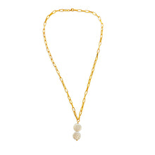 Load image into Gallery viewer, Handcrafted necklace with timeless design, mother-of-pearl finish, and 18k gold plated. Versatile and adjustable, suitable for layering. Natural pearl diameter 12-13mm. Total circumference up to 46cm. Length 24cm.

