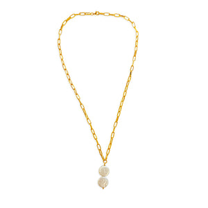 Handcrafted necklace with timeless design, mother-of-pearl finish, and 18k gold plated. Versatile and adjustable, suitable for layering. Natural pearl diameter 12-13mm. Total circumference up to 46cm. Length 24cm.