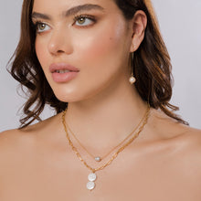 Load image into Gallery viewer, Handcrafted necklace with timeless design, mother-of-pearl finish, and 18k gold plated. Versatile and adjustable, suitable for layering. Natural pearl diameter 12-13mm. Total circumference up to 46cm. Length 24cm.
