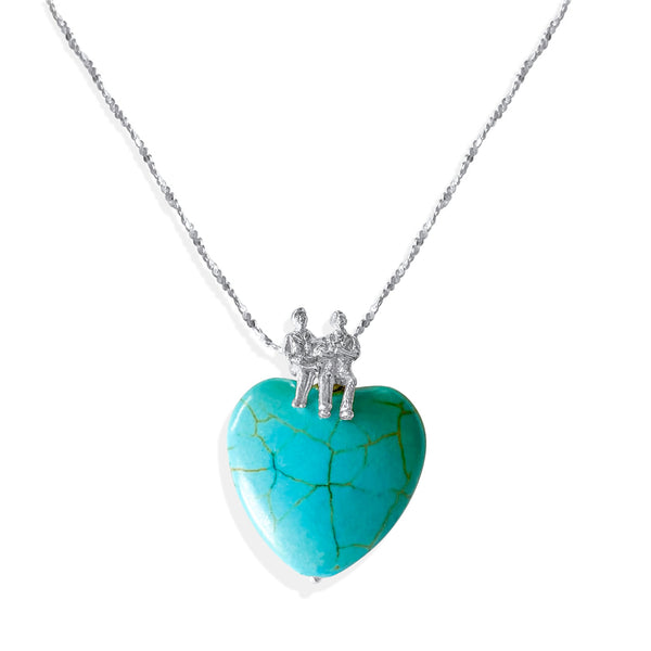 Turquoise Heart Pendant Charm Necklace in Sterling Silver