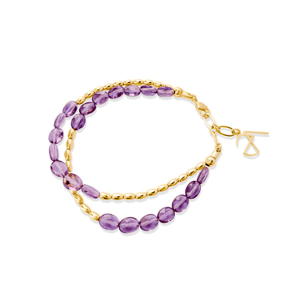 Mini Amethyst Beaded Bracelet with gold-plated accents, showcasing natural amethyst beads in calming purple hues.
