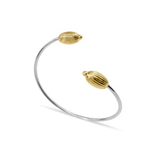 Load image into Gallery viewer, Seed Cuff Bracelet in Mixed Metal, handcrafted in sterling silver with an 18K gold-plated seed detail, featuring an open design symbolizing growth and new beginnings.
