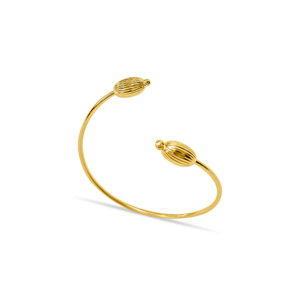 Seed Cuff Bracelet in 18K Gold Plated, handcrafted with an organic seed design, symbolizing growth and new beginnings, featuring an elegant open design.