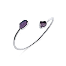 Load image into Gallery viewer, Amethyst Cuff Bracelet in sterling silver featuring two natural amethyst stones with organic lines and soft purple tones.

