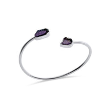 Load image into Gallery viewer, Amethyst Cuff Bracelet in sterling silver featuring two natural amethyst stones with organic lines and soft purple tones.
