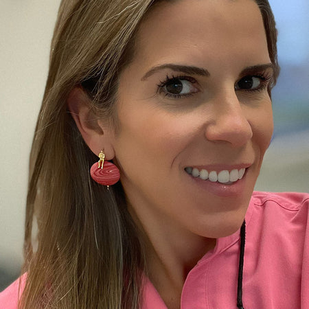 Pink Coral Round Wire Earrings