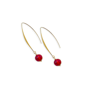 Red Crystal Wire Earrings, 18k gold plated