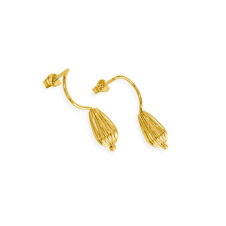 Seed Stud Earrings: Handcrafted earrings with a seed-inspired design, made from 18k gold-plated sterling silver.