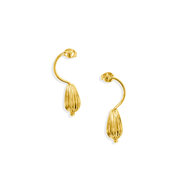 Seed Stud Earrings: Handcrafted earrings with a seed-inspired design, made from 18k gold-plated sterling silver.
