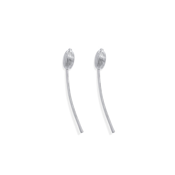 Handcrafted Root of Life Drop Earrings in Sterling Silver. Elegant drop design featuring a textured stem and seed, symbolizing nature and new beginnings.