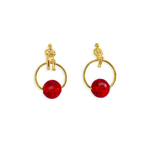 Handcrafted Allure Circle of Life Stud Earrings in 18k gold-plated metal with sparkling crystal beads in a modern circular design, available in different colors.