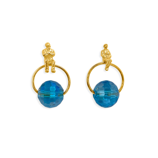 Handcrafted Allure Circle of Life Stud Earrings in 18k gold-plated metal with sparkling crystal beads in a modern circular design, available in different colors
