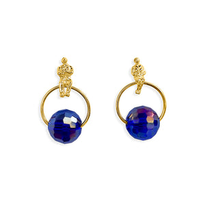 Handcrafted Allure Circle of Life Stud Earrings in 18k gold-plated metal with sparkling crystal beads in a modern circular design, available in different colors.