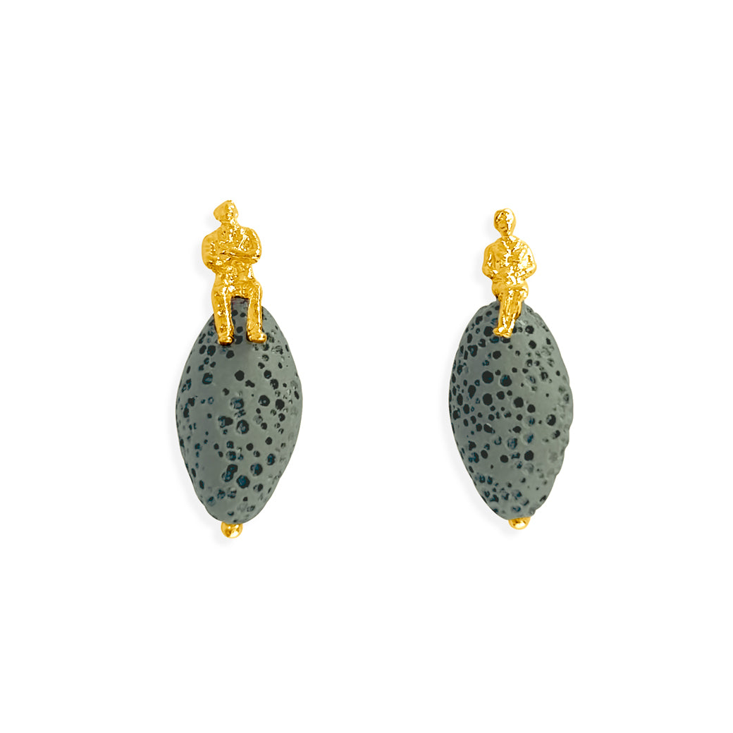 Olive volcanic drop earrings made with natural volcanic stones and 18K gold-plated over sterling silver.