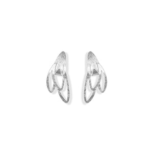 Handcrafted Mini Vera Stud Earrings in sterling silver, featuring a delicate design of seeds beginning to bloom, symbolizing new beginnings and growth, with a modern, elegant aesthetic.