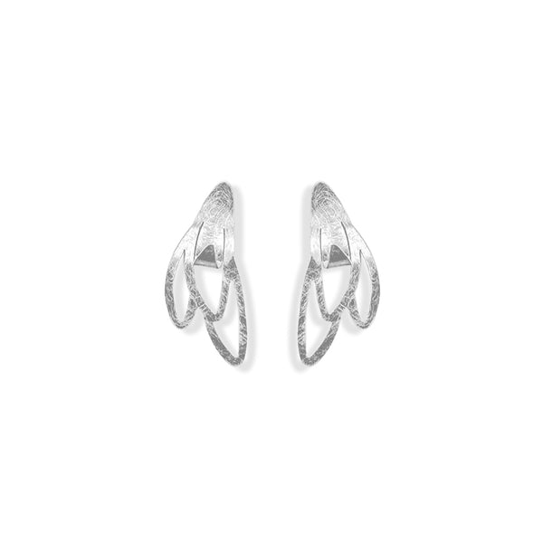 Handcrafted Mini Vera Stud Earrings in sterling silver, featuring a delicate design of seeds beginning to bloom, symbolizing new beginnings and growth, with a modern, elegant aesthetic.