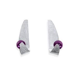 Handmade Maia Amethyst Drop Earrings featuring radiant purple gemstones gracefully wrapped in sterling silver lines and textures, creating a refined and elegant design.