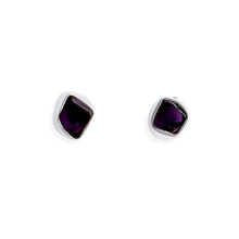 Load image into Gallery viewer, Amethyst Mini Stud Earrings made with natural amethyst stones in organic shapes set in sterling silver, highlighting their unique and exclusive design.
