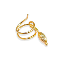 Cargar imagen en el visor de la galería, Handcrafted Seed Cocktail Ring in 18k gold plated, showcasing an elegant, fluid design that wraps around the finger and ends in an organic seed shape, symbolizing new beginnings and growth.

