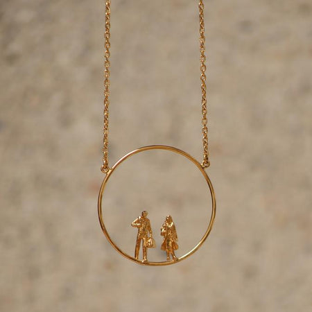 Circle Long Necklace with Travelers, 18k Gold plated