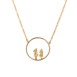 Circle Long Necklace with Travelers, 18k Gold plated