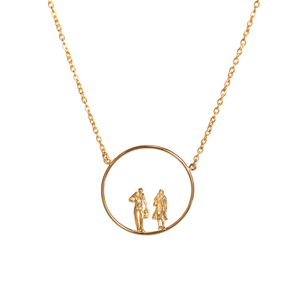 Circle Long Necklace with Travelers, 18k Gold plated