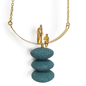 Volcanic Long Pendant Necklace, 18k Gold plated